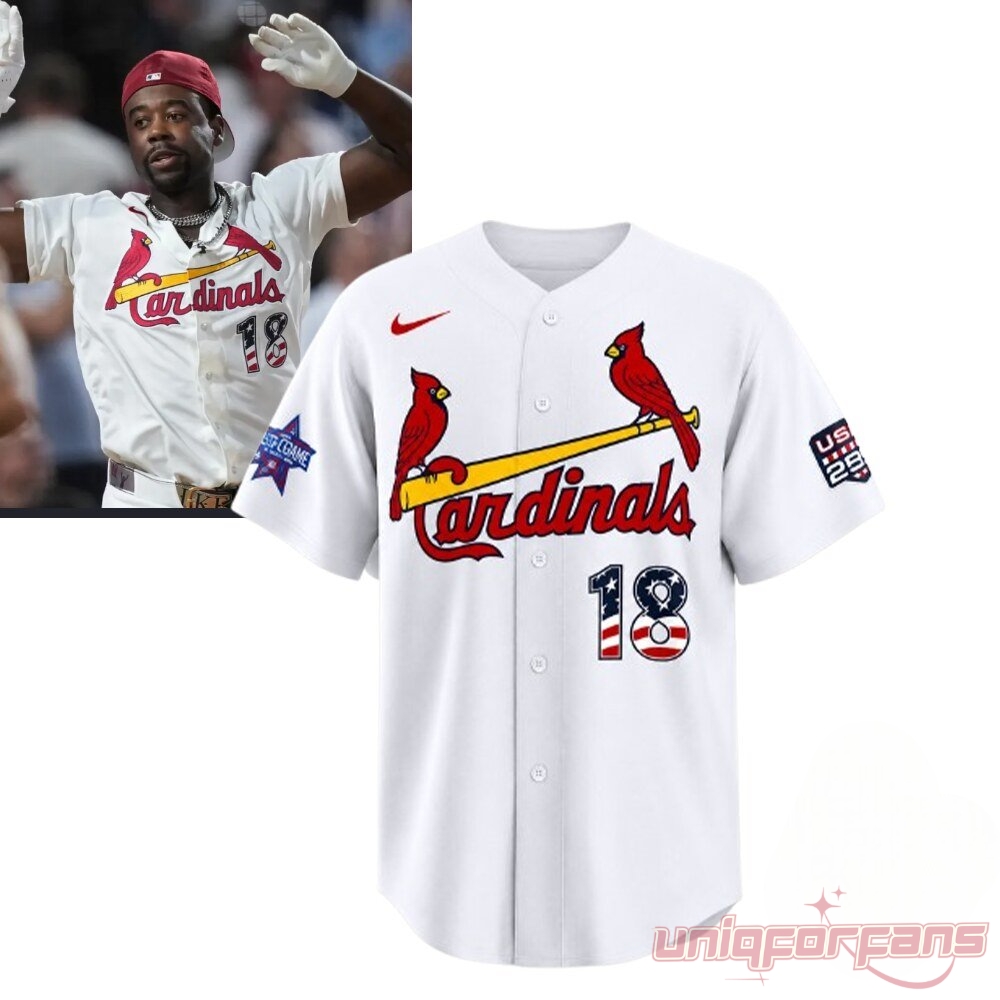 Jordan Walker St. Louis Cardinals 2026 All-Star Jersey in white with birds on bat, featuring red, white, and blue number 18