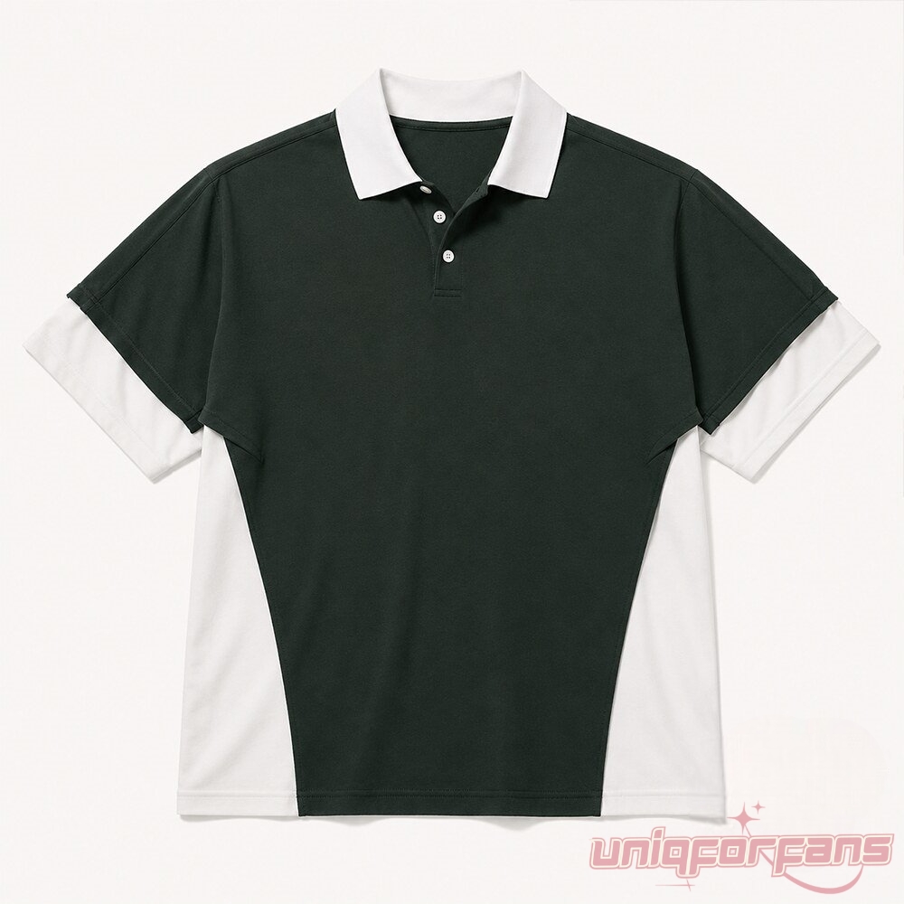 Justin Bieber World Cup 2026 Polo Shirt front view featuring dark green layered over white short sleeves and collar