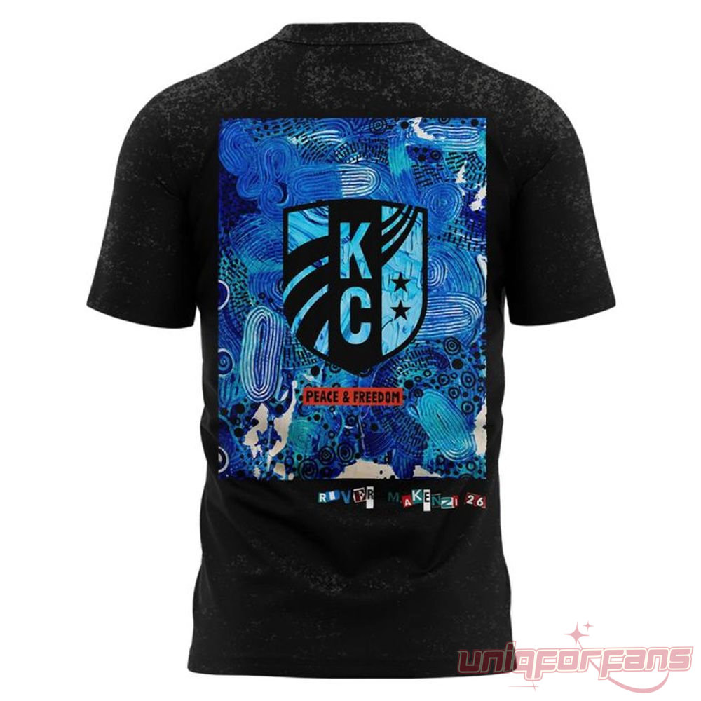 Kansas City Current Black Joy t-shirt front and back view with campaign photoshoot background