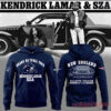 Kendrick Lamar SZA Grand National Tour Hoodie – navy pullover with Patriots helmet front and Gillette Stadium New England back