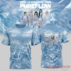 Front and back view of a light blue ice-patterned LE SSERAFIM Pureflow Tour t-shirt with a tour poster on the back