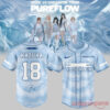 LE SSERAFIM Pureflow Tour baseball jersey mockups, featuring Kazuha's name, number 18, and signature on the back