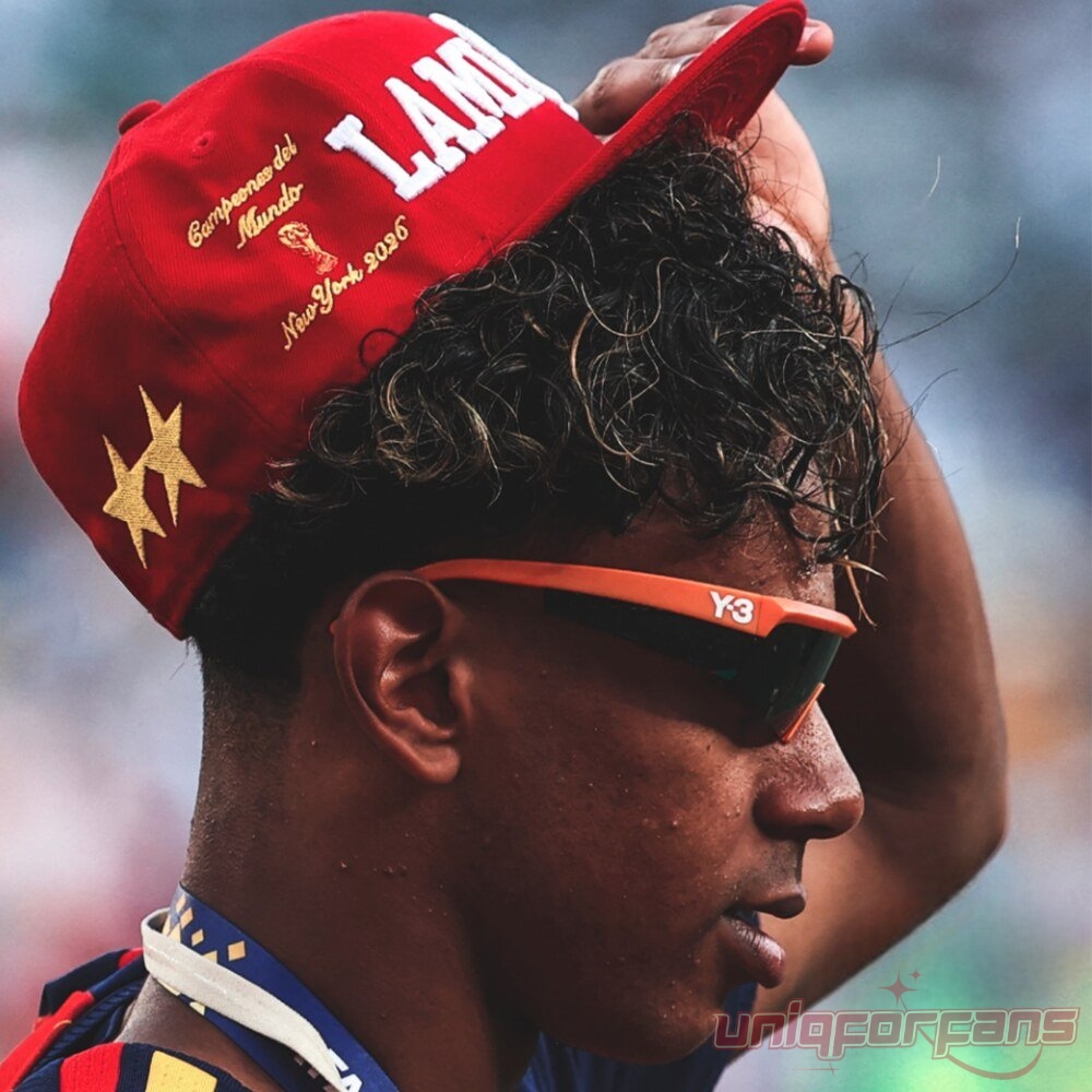 Lamine Yamal x NY Yankees At FIFA World Cup 2026 Campeones Del Mundo Champions Cap worn backwards by Lamine Yamal