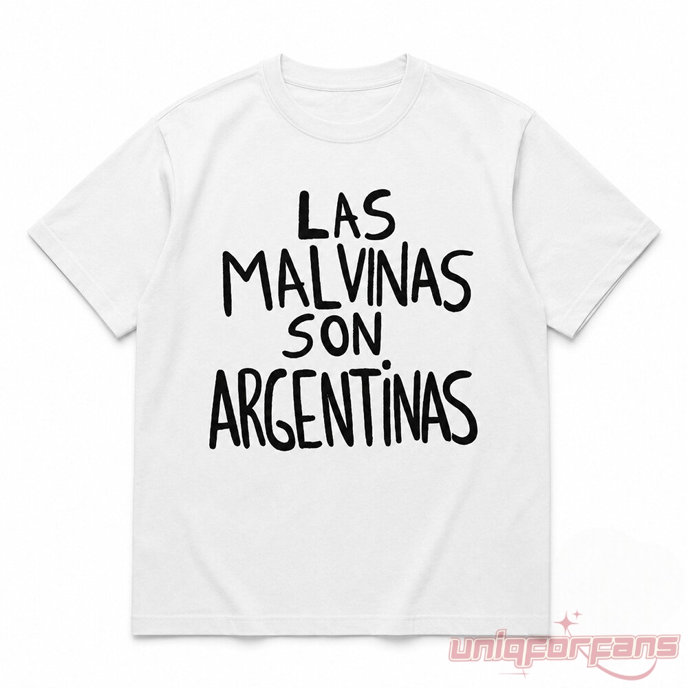 Las Malvinas Son Argentinas 2026 Tee front view in white with bold black handwritten text