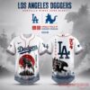 Los Angeles Dodgers x Godzilla Minus Zero Night 2026 Edition Jersey with red piping and centered Godzilla sun print