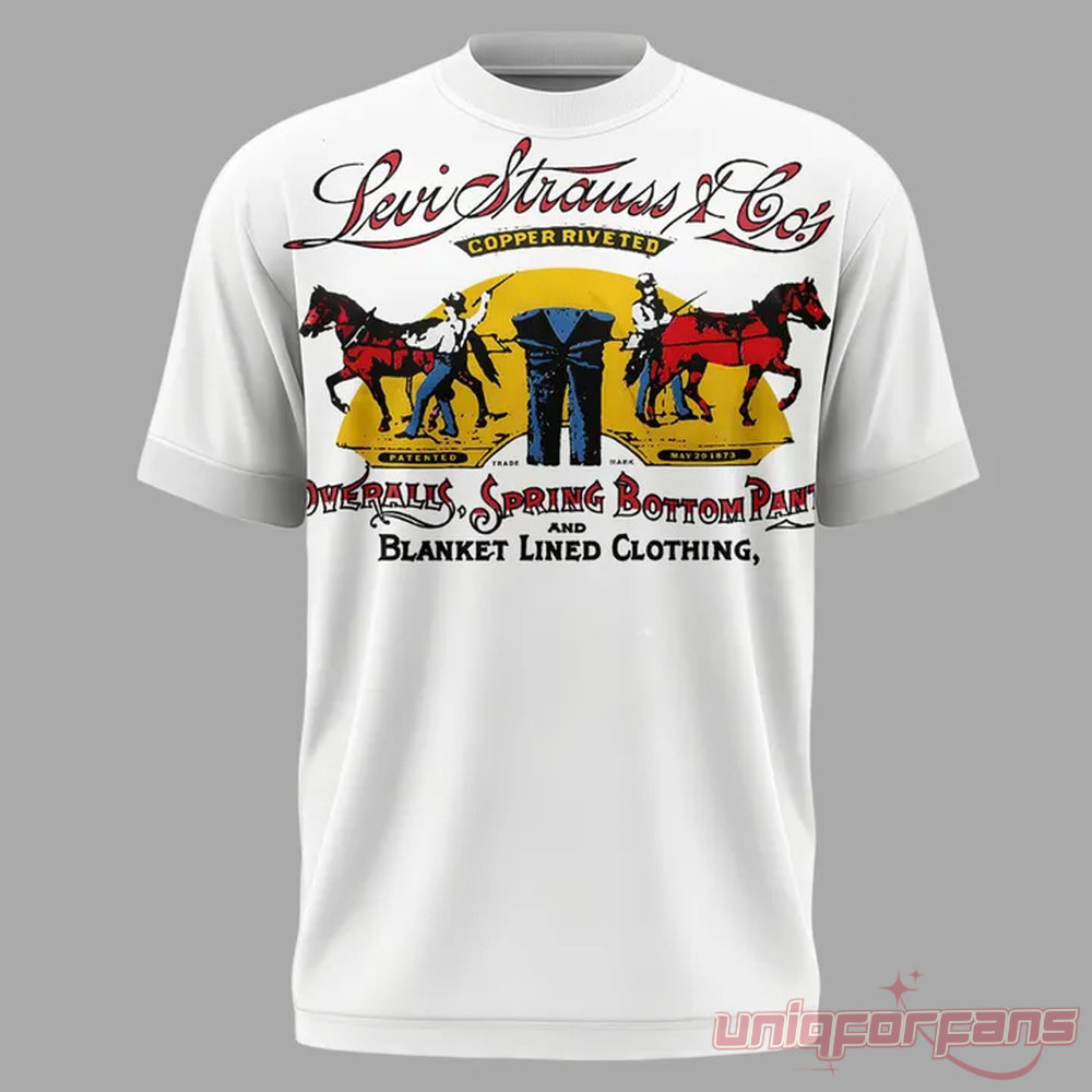 Louis Tomlinson Junya Watanabe x Levis Graphic Printed T-Shirt front featuring vintage Levis Two Horse pull artwork