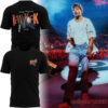 Louis Tomlinson NYC Madison Square Garden T-Shirt black shirt front and back graphics beside Louis Tomlinson concert photo
