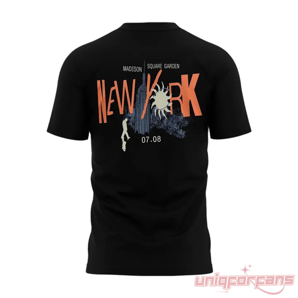 Louis Tomlinson NYC Madison Square Garden T-Shirt front view featuring small NYC chest logo on a black shirt