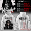 McKenzie 2.0 No Mercy Tour hoodie in white, featuring a front artist portrait and a full list of tour dates on the back