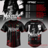McKenzie 2.0 No Mercy Tour jersey in black with red piping, front logo, and large artist portrait print on the back