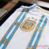 Messi Gold Stripe Argentina Jersey 39th Birthday edition, on-body front view showcasing the white and gold fit