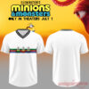 Minions X World Cup Limited V-Neck Jersey in white, featuring three Minions holding hands with soccer balls on their heads
