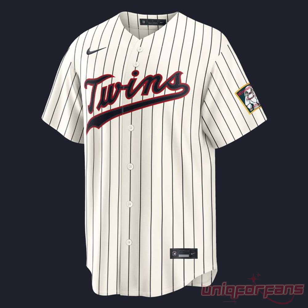 Minnesota Twins Field of Dreams 2026 baseball jersey custom edition front with red Twins script and pinstripes