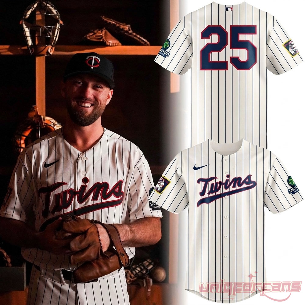 Minnesota Twins Field of Dreams 2026 Jersey – cream pinstripe limited edition with Twins script and Field of Dreams sleeve patch