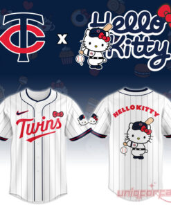 Minnesota Twins Hello Kitty Theme Night 2026 White Striped Edition Jersey