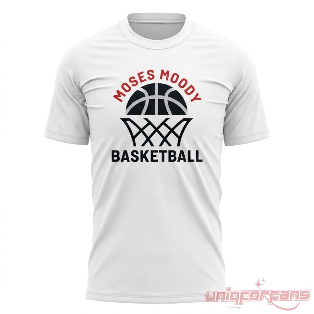 Moses Moody Basketball NBA Golden State Warriors Shirt front view in white with hoop and basketball chest logo