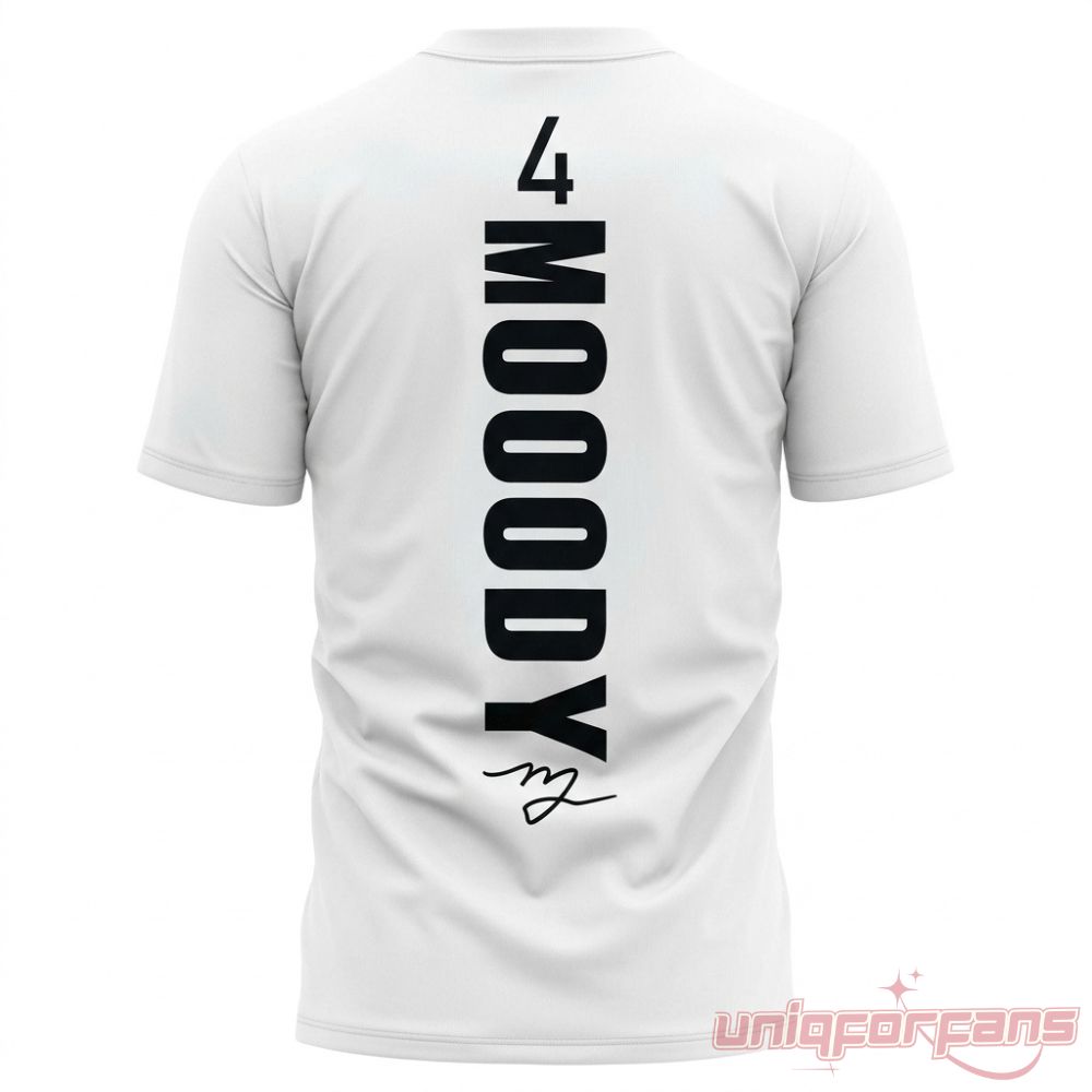 Moses Moody Basketball NBA Golden State Warriors Shirt back view showing vertical MOOODY lettering and number 4