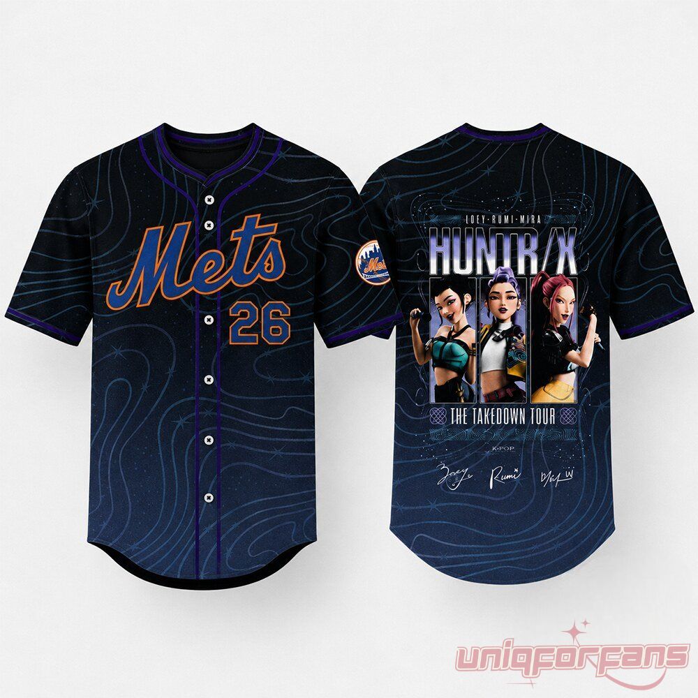 New York Mets KPop Demon Hunters Night 2026 Limited Giveaway Jersey, front and back views of the blue starry shirt