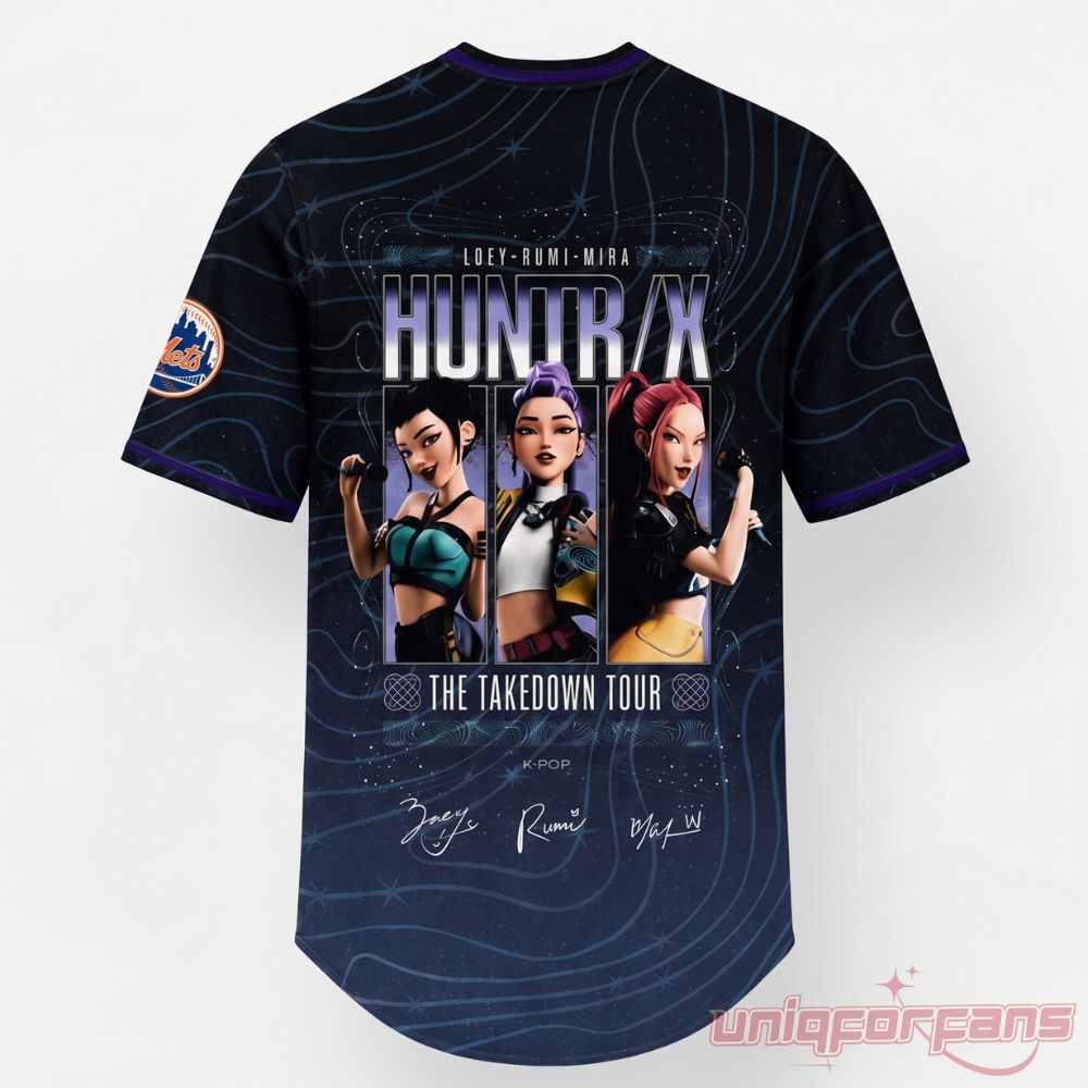 New York Mets KPop Demon Hunters Night 2026 Limited Giveaway Jersey, back view with HUNTR/X anime character graphic