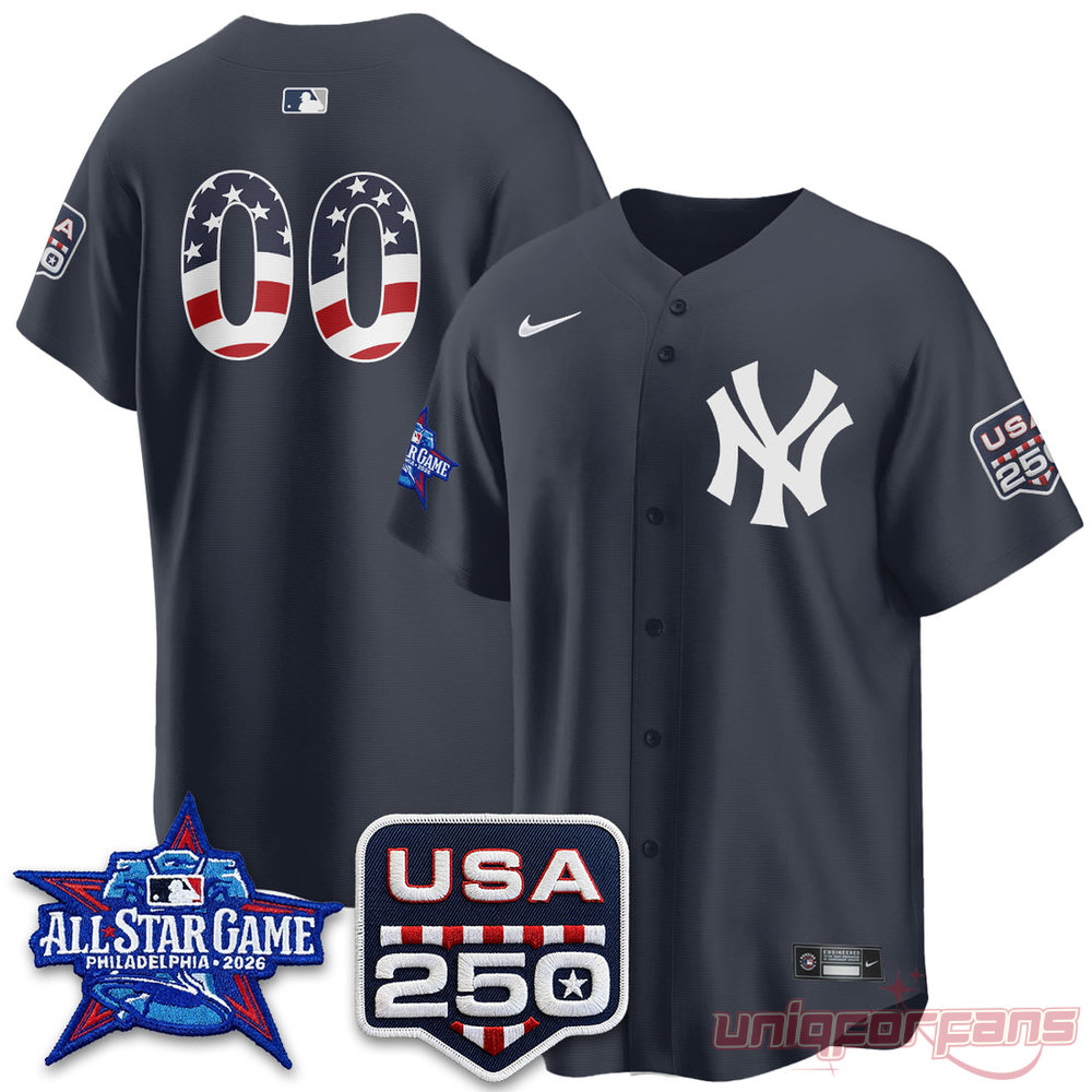 New York Yankees All-Star Game 2026 Jersey in navy blue with USA 250 and star-spangled 00 print