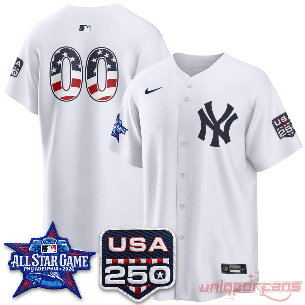 New York Yankees All-Star Game 2026 Jersey in solid white with USA 250 and star-spangled 00 print