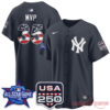 New York Yankees All-Star Game 2026 MVP Edition Jersey in navy blue with USA 250 patch and flag-filled MVP 35 back print
