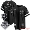 ew York Yankees x Jay Z 2026 Edition Striped Baseball Jersey in black, featuring Roc-A-Fella patches & Jay Z 96 back print