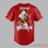 Noah Kahan Concert DC Great Divide Tour 2026 red baseball jersey back view featuring eagle mascot playing guitar