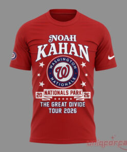 Noah Kahan Great Divide Tour 2026 At Washington Nationals Red T-Shirt Collection