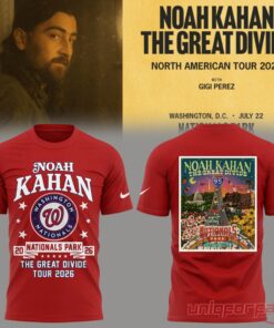 Noah Kahan Great Divide Tour 2026 At Washington Nationals Red T-Shirt Collection