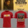 Noah Kahan Great Divide Tour 2026 red tee showcasing food license plate front design and Nationals Park back poster