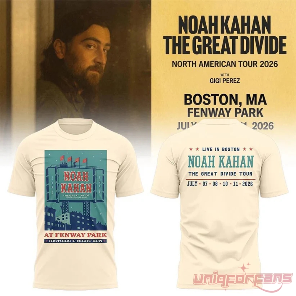 Noah Kahan x Boston Red Sox The Great Divide Tour 2026 Fenway Park Exclusive T-Shirt Noah Kahan x Boston Red Sox The Great Divide Tour 2026 Fenway Park Exclusive T-Shirt