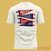 Noah Kahan x Chicago Cubs Great Divide Wrigley Field White Tee 2026 Collection, back view with red and blue pennants