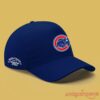Noah Kahan x Chicago Cubs Great Divide Wrigley Field 2026 Cap in blue, featuring side tour text and team logo
