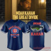 Noah Kahan x Chicago Cubs The Great Divide Tour 2026 Baseball Jersey Collection, blue front and back view
