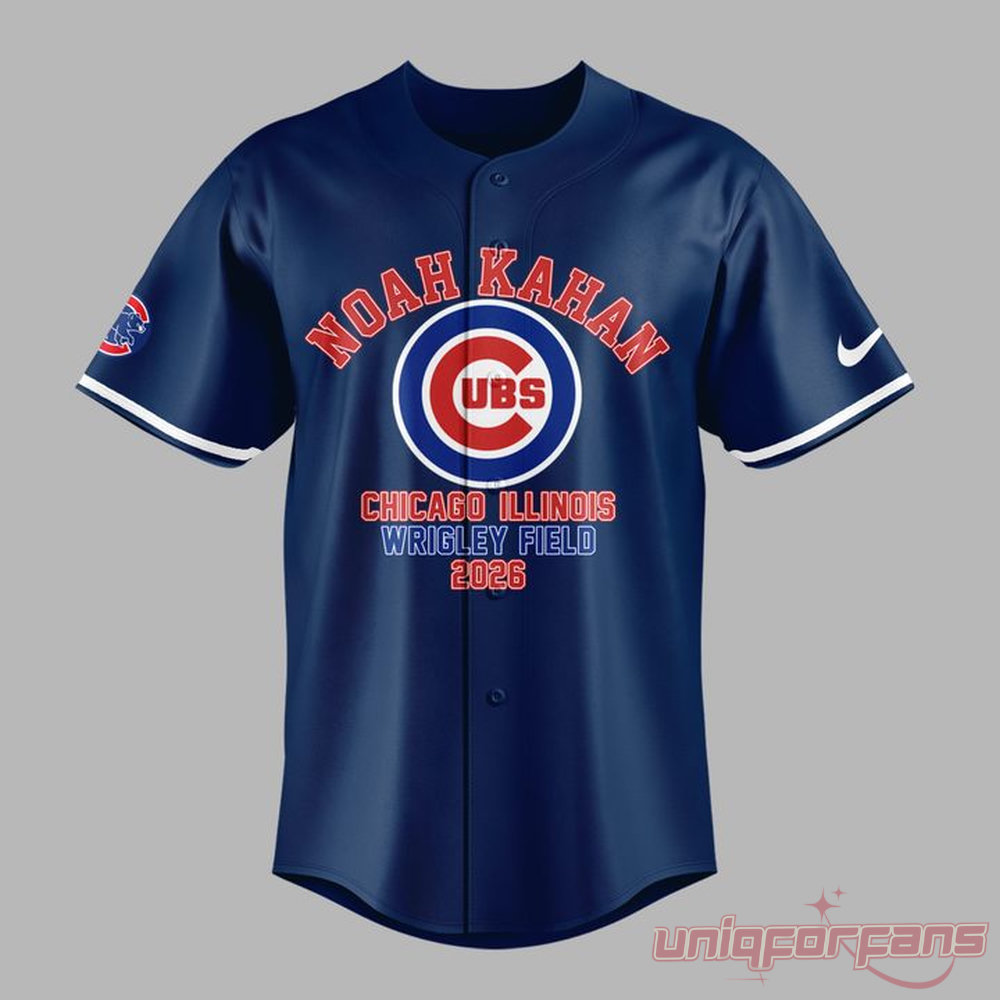 Noah Kahan x Chicago Cubs The Great Divide Tour 2026 Baseball Jersey Collection, blue jersey front logo view