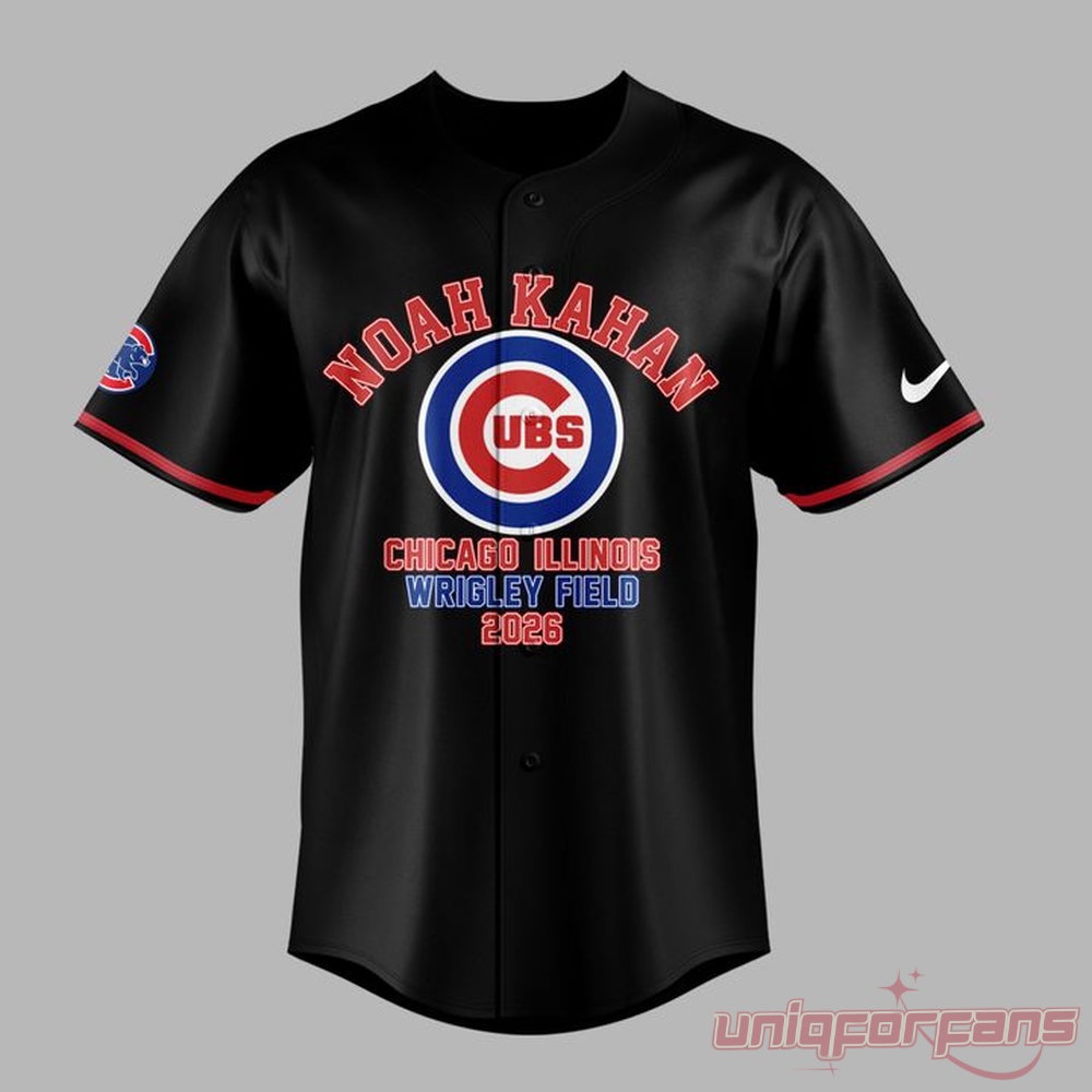 Noah Kahan x Chicago Cubs The Great Divide Tour 2026 Baseball Jersey Collection, black jersey front logo view