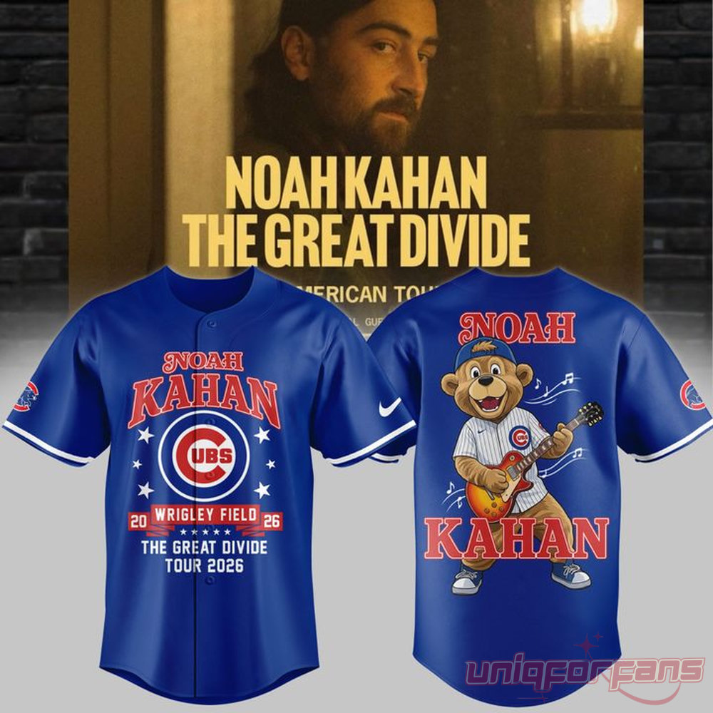 Noah Kahan x Chicago Cubs Wrigley Field Event The Great Divide Tour 2026 Baseball Jersey, blue front and back