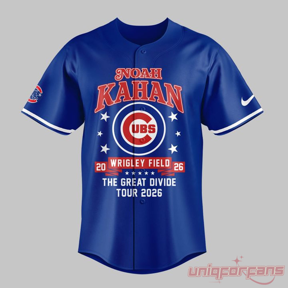 Noah Kahan x Chicago Cubs Wrigley Field Event The Great Divide Tour 2026 Baseball Jersey, blue front team logo