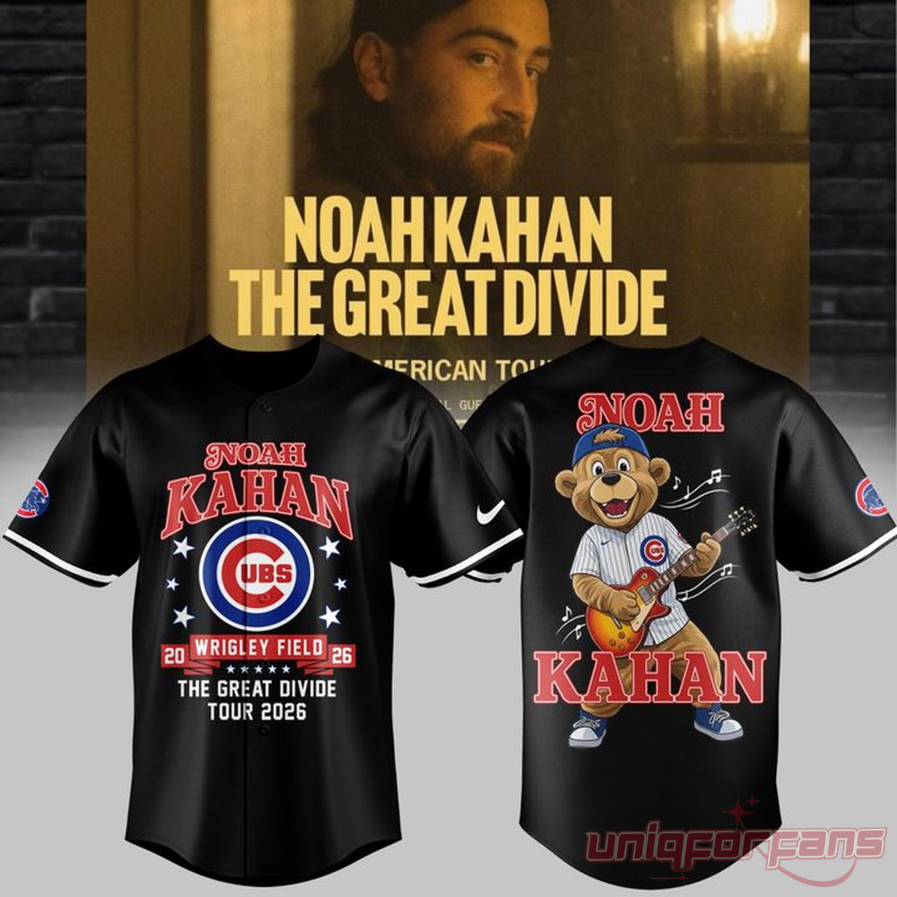 Noah Kahan x Chicago Cubs Wrigley Field Event The Great Divide Tour 2026 Baseball Jersey, black front and back