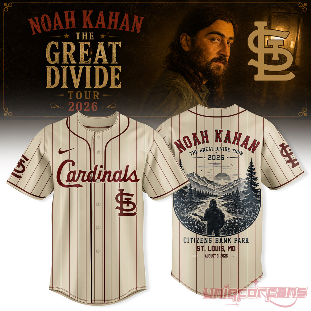 Noah Kahan x St. Louis Cardinals The Great Divide Tour 2026 At Busch Stadium Edition Jersey, cream pinstripe baseball jersey