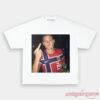 Norway Team Norway Soccer Graphic Supporter Tee in white, showcasing a bold front photo graphic of a team player