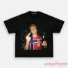 Norway Team Retro Soccer Supporter T-Shirt in black, featuring a graphic photo print of player number 10