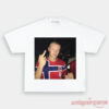 Norway Team Style Football Fan Graphic Shirt in white featuring a humorous party print of Haaland in a jersey