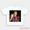 Norway Team Vintage Norway Football Supporter Tee in white, featuring a graphic design of a player on the front