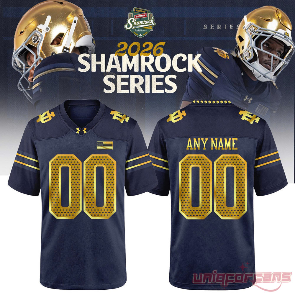 Notre Dame Fighting Irish 2026 Shamrock Series Uniforms Custom Edition Jersey in navy with gold custom number details
