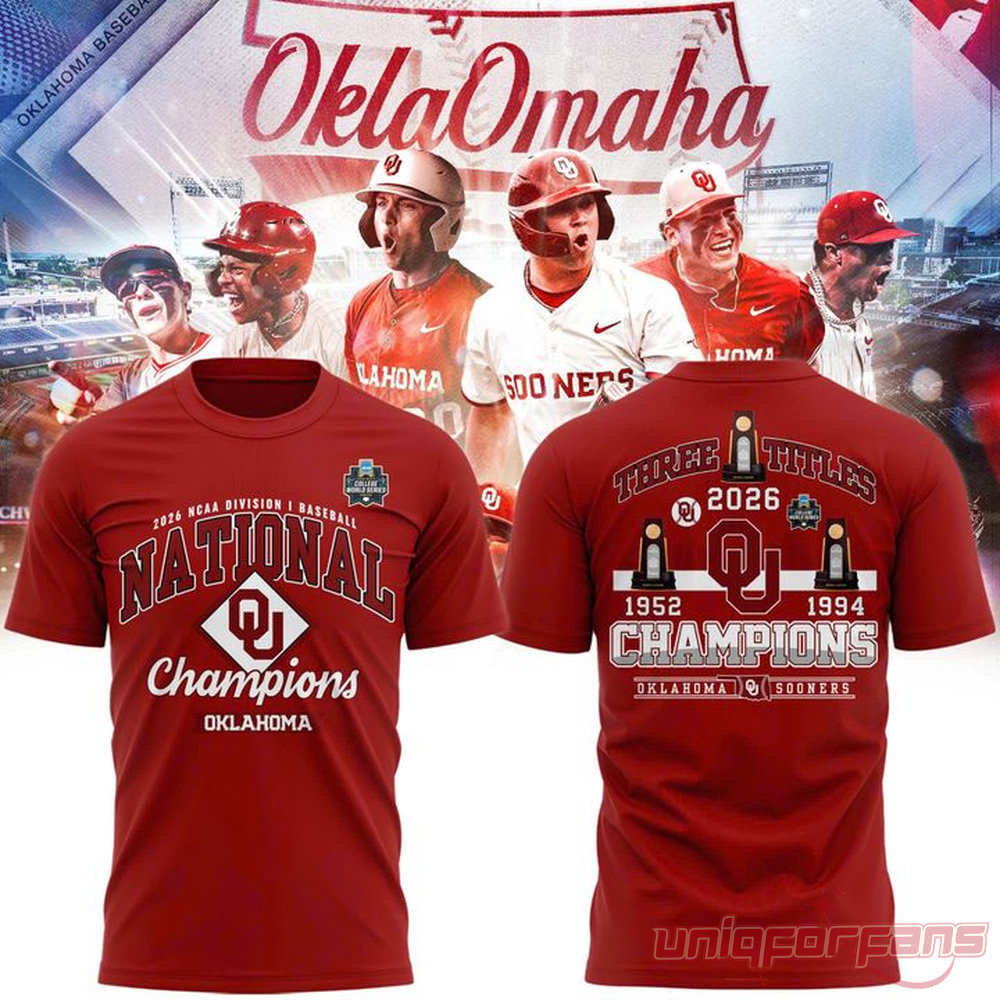 Oklahoma Sooners 2026 NCAA Baseball National Champions Locker Room T-Shirt – Crimson Oklahoma Sooners 2026 NCAA Baseball National Champions Locker Room T-Shirt – Crimson