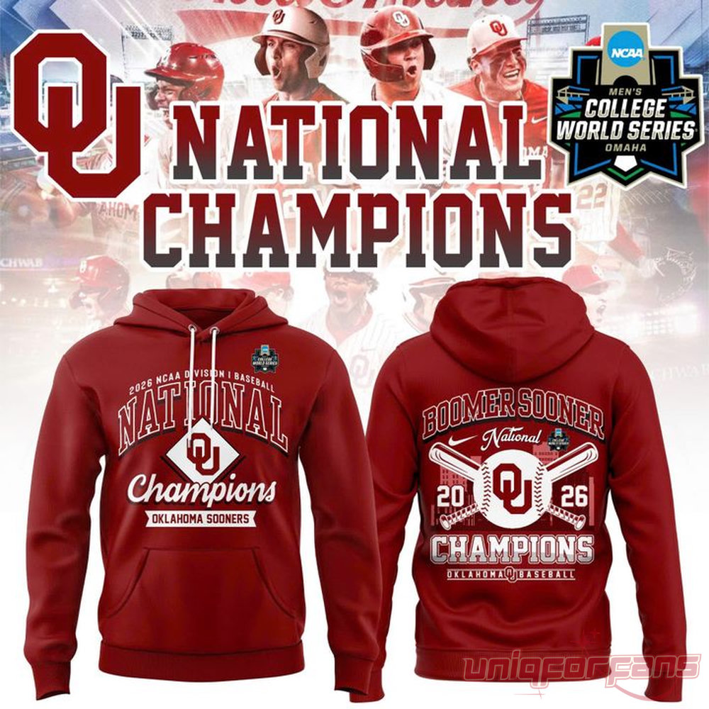 Oklahoma Sooners Crimson 2026 NCAA Division I Baseball National Champions Locker Room Hoodie Oklahoma Sooners Crimson 2026 NCAA Division I Baseball National Champions Locker Room Hoodie