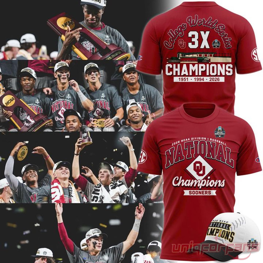 Oklahoma Sooners Red 3X College World Series Champions Locker Room T-Shirt Oklahoma Sooners Red 3X College World Series Champions Locker Room T-Shirt