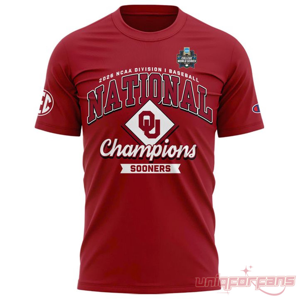 Oklahoma Sooners Red 3X College World Series Champions Locker Room T-Shirt Oklahoma Sooners Red 3X College World Series Champions Locker Room T-Shirt